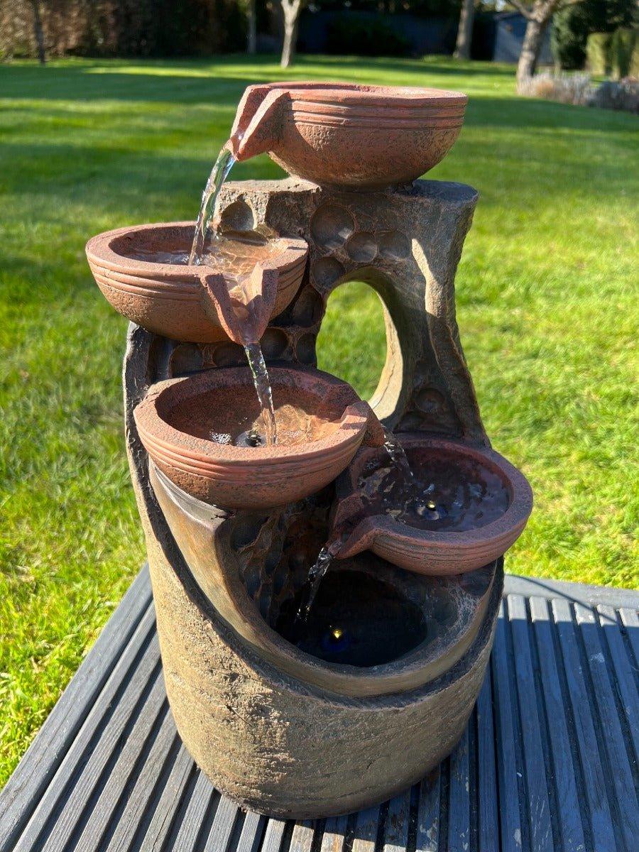 5 Bowl Tier Water Feature with LED Lights - Solar Powered 23.5x21x42cm - Image 3