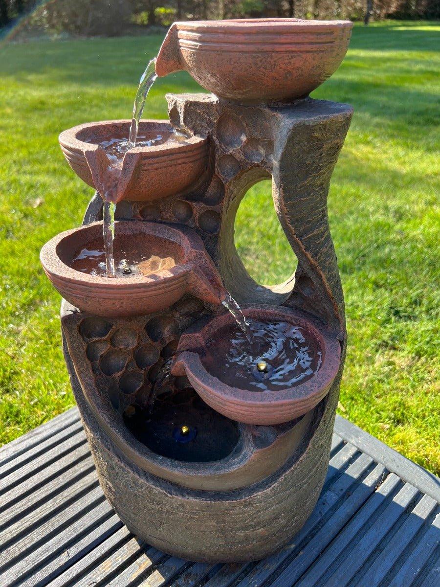 5 Bowl Tier Water Feature with LED Lights - Solar Powered 23.5x21x42cm - Image 4