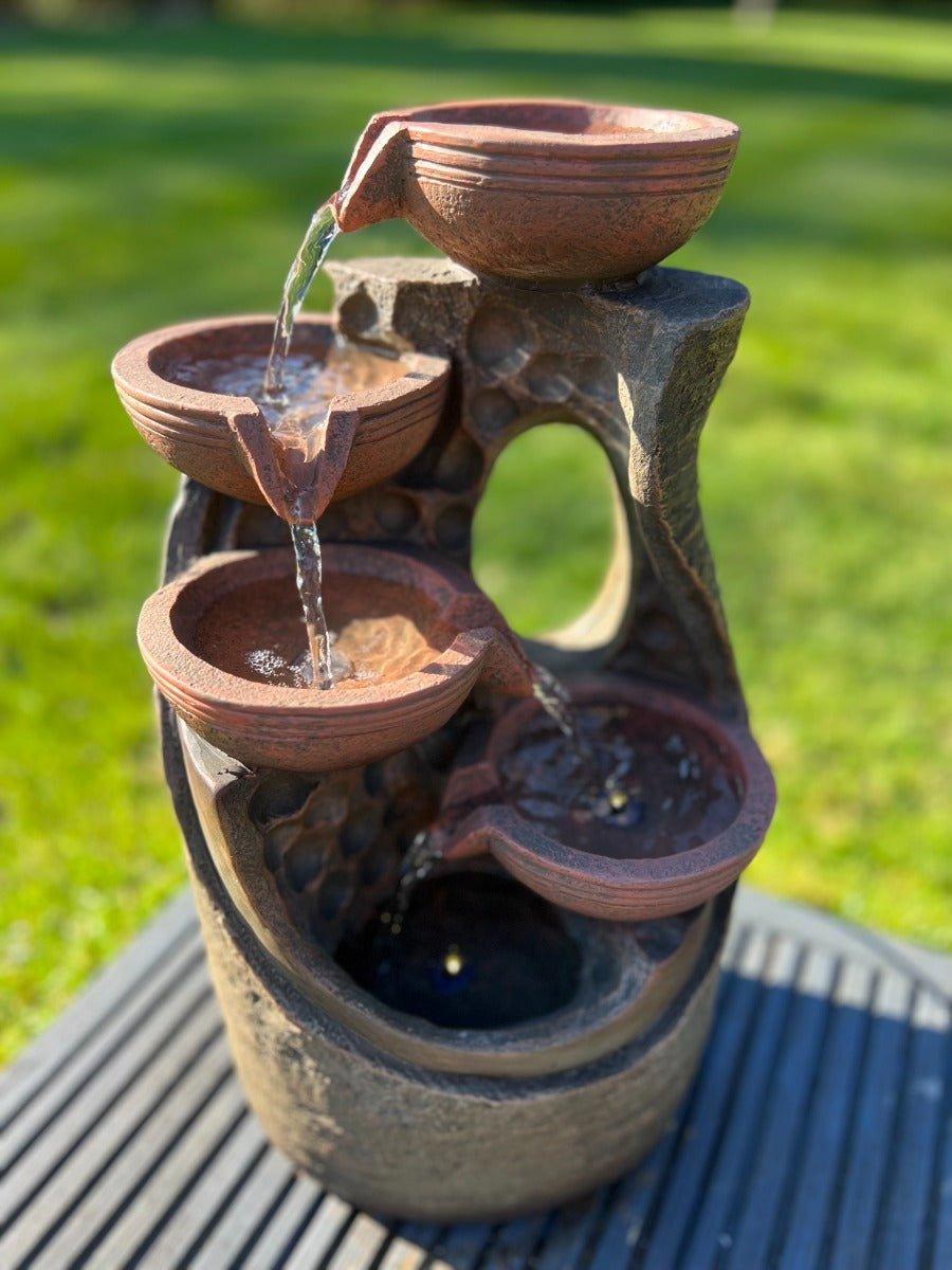 5 Bowl Tier Water Feature with LED Lights - Solar Powered 23.5x21x42cm - Image 5