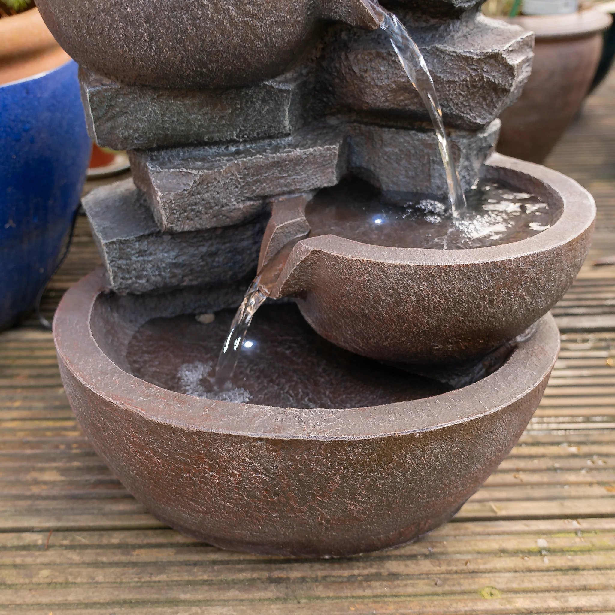 Four-Tier Cascading Bowl Water Feature with LED Lights - Image 3