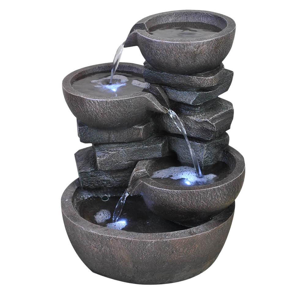 Four-Tier Cascading Bowl Water Feature with LED Lights - Image 6