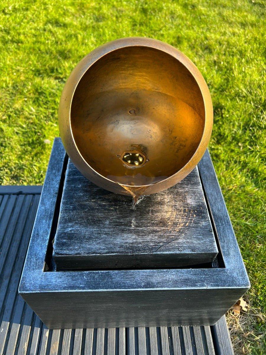 Golden Globe Box Light Water Feature with LED Lights - Solar Powered 29x29x40cm - Image 3