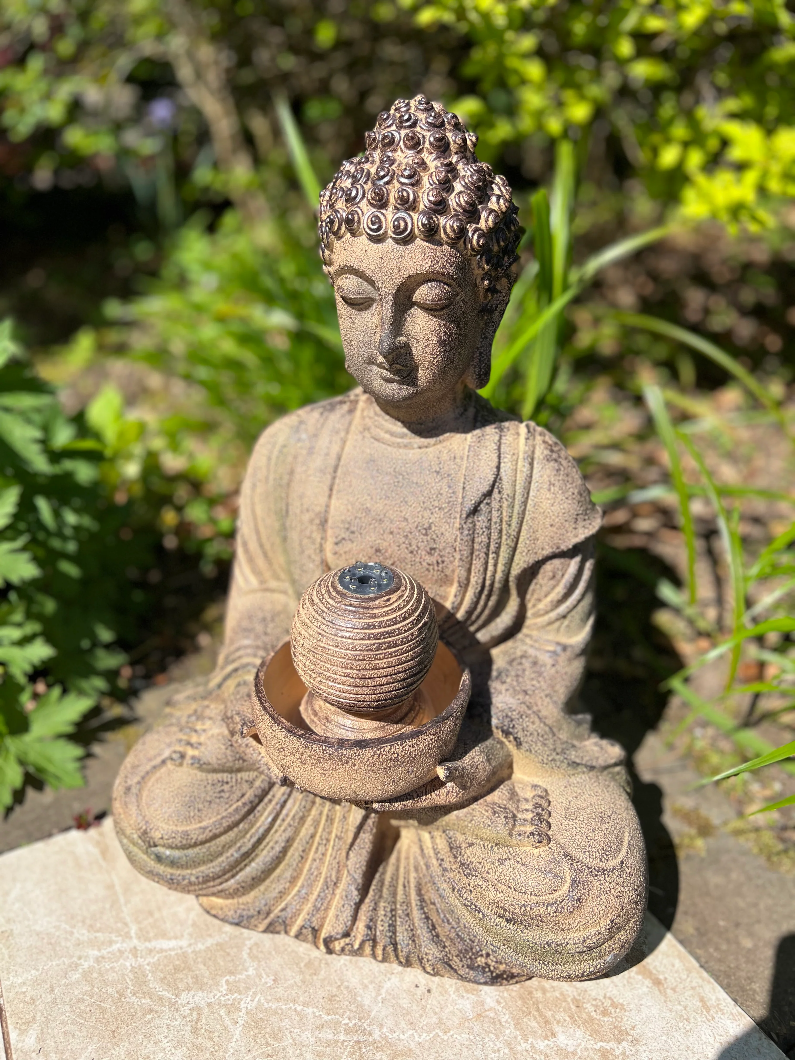 Meditating Buddha Water Feature with LED Lights - Solar - 36x29x50cm - Image 2
