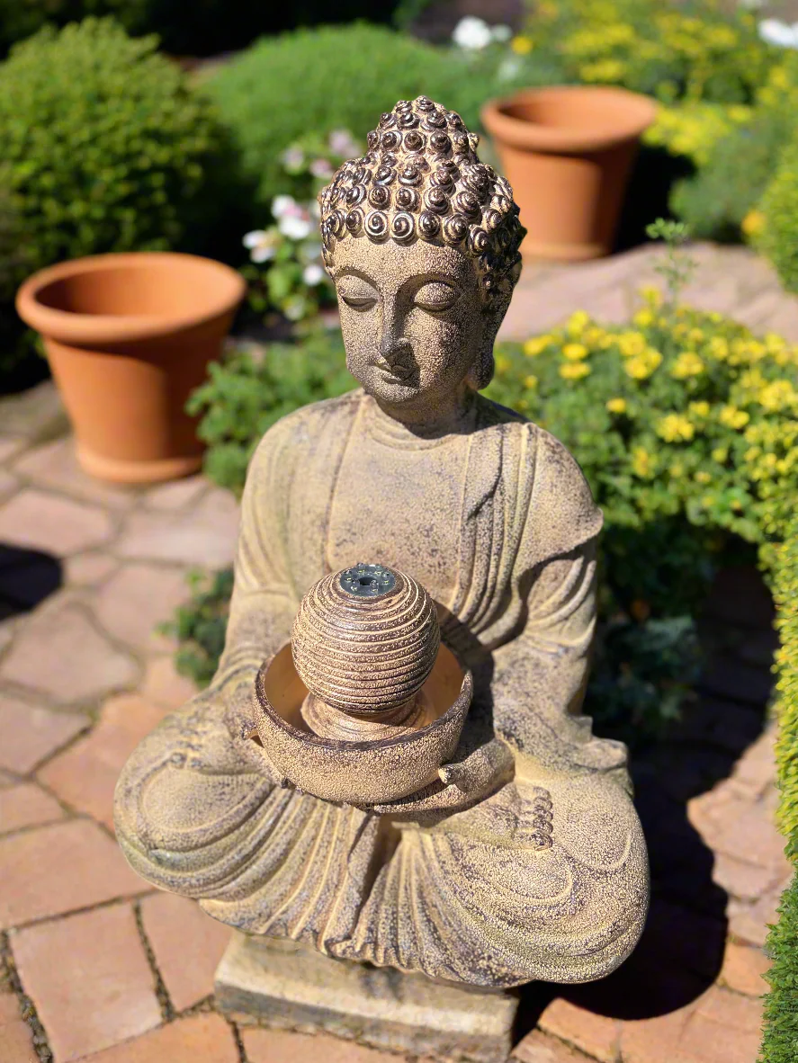 Meditating Buddha Water Feature with LED Lights - Solar - 36x29x50cm - Image 7