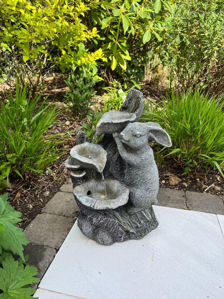 Rabbit Waterfall Feature 3 Water Bowls with LED Lights - Solar Panel 46x32x26 - Image 2