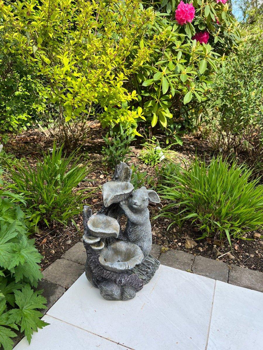 Rabbit Waterfall Feature 3 Water Bowls with LED Lights - Solar Panel 46x32x26 - Image 3