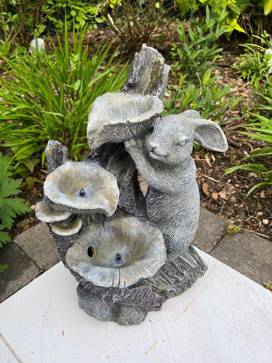 Rabbit Waterfall Feature 3 Water Bowls with LED Lights - Solar Panel 46x32x26 - Image 5
