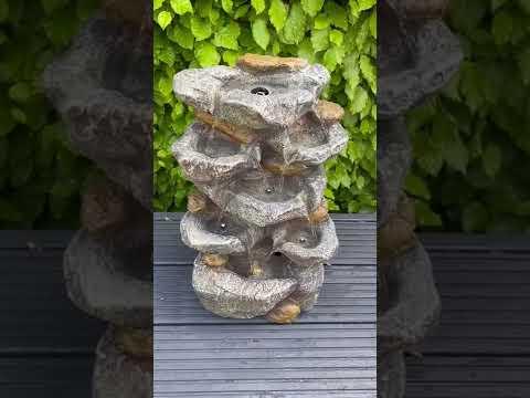 Rock Waterfall x 7 Water Bowls with LED Lights - Solar Panel 46x32x26 - Image 6