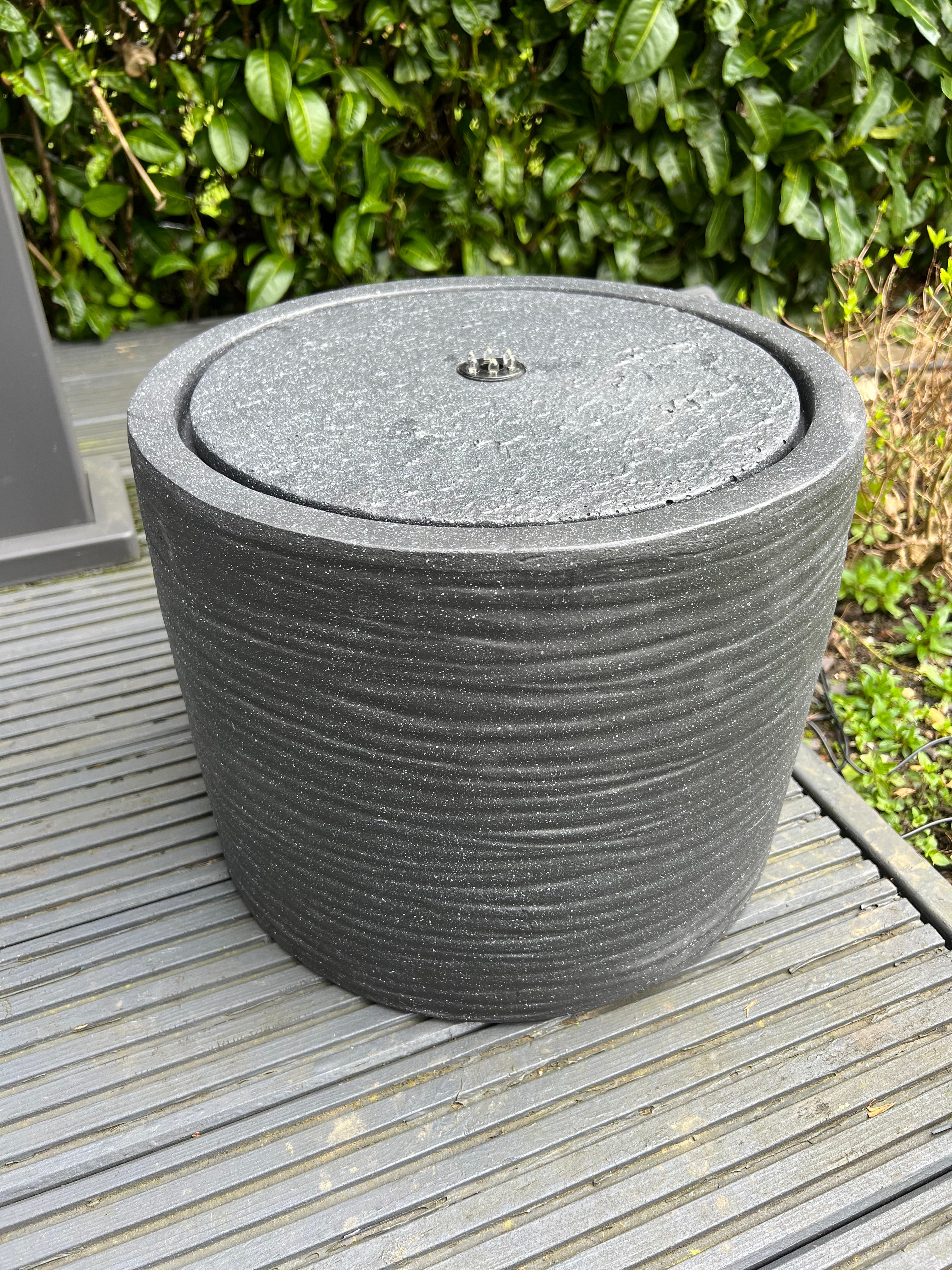 Round Water Feature with LED Lights - Plug Powered - Dark Grey 36x36x28cm - Image 5