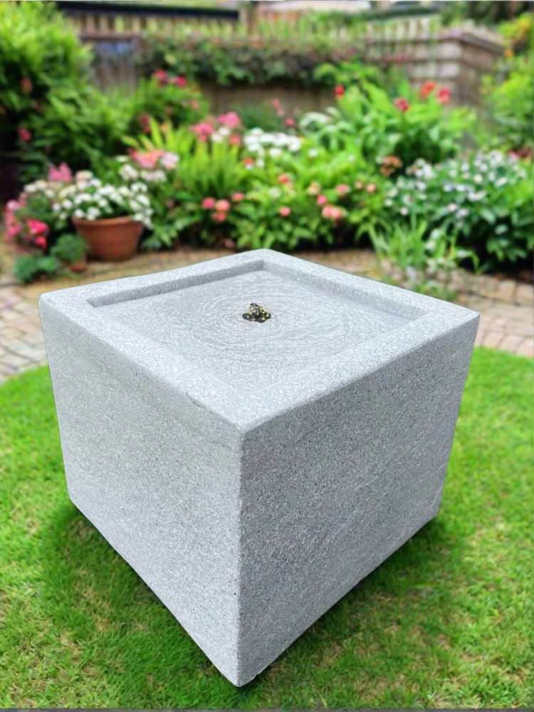 Square Water Feature with LED Lights - Plug Powered - Light Grey 37x37x30cm - Image 3